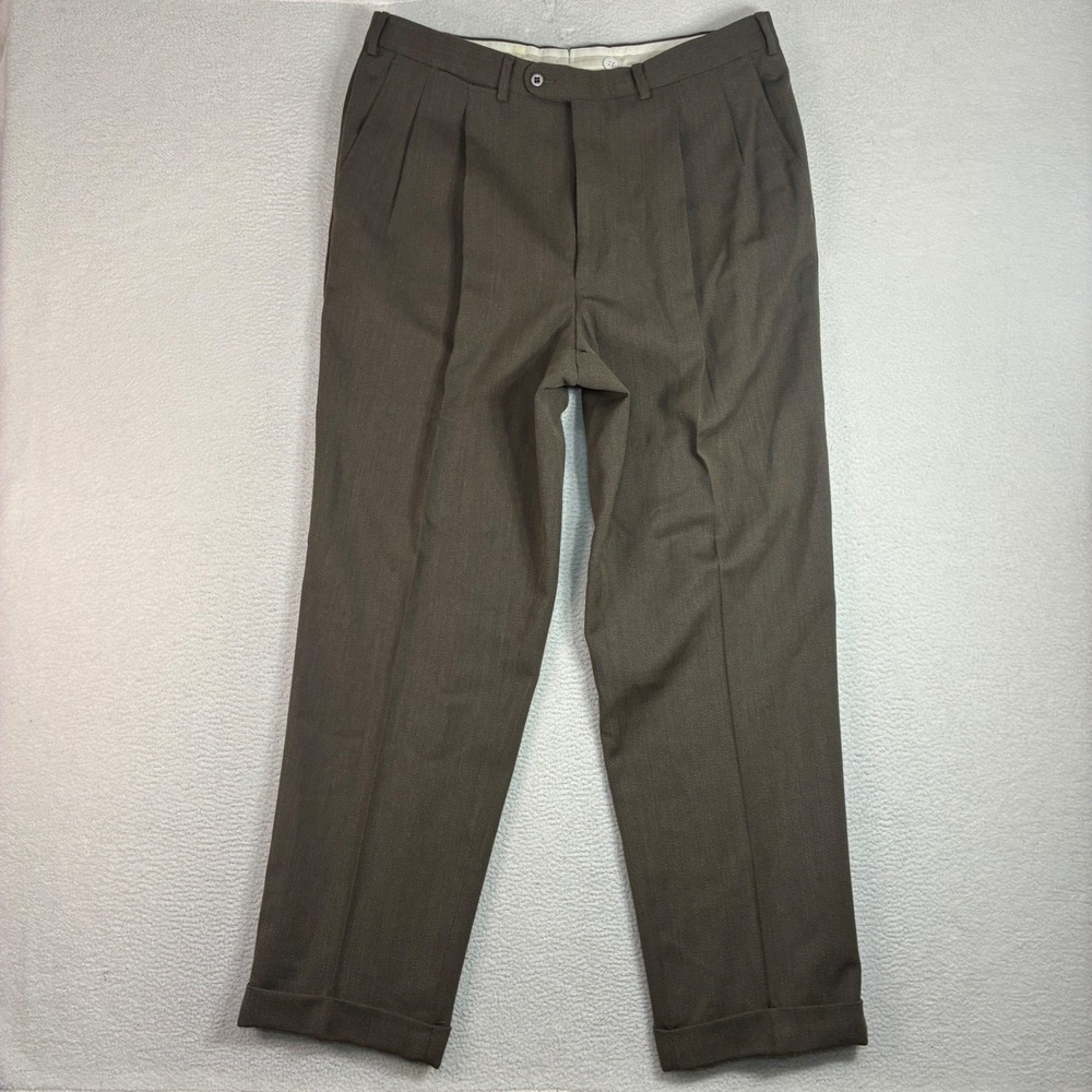 Ermenegildo Zegna Wool Dress Pants Men 38x31 Brown Pleated Cuff Trouser Portugal
